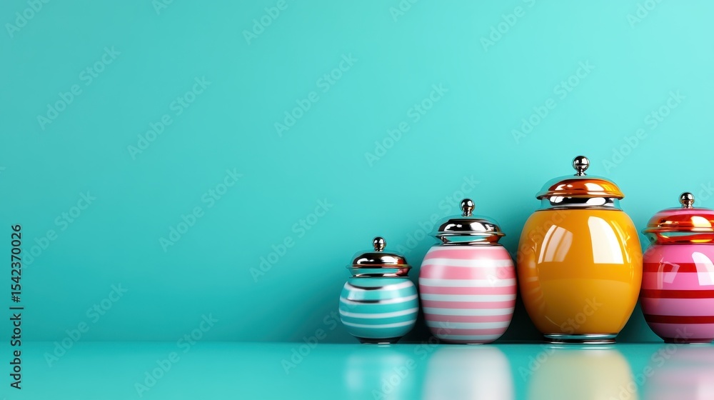 Poster a collection of beautifully designed decorative jars in various colors and patterns set against a br