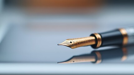 This close-up image captures a finely crafted fountain pen, highlighting its gold nib and intricate engravings, symbolizing sophistication and the art of writing.