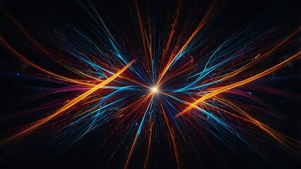 Abstract Colorful Light Streaks Radiating from Center, Digital Art, Energy Burst, Glowing Lines, Fractal Design