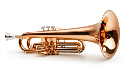Obraz premium A close-up image of a shiny brass trombone, showcasing its elegant and intricate design, celebrating the artistry and craftsmanship of musical instruments in a contemporary setting.