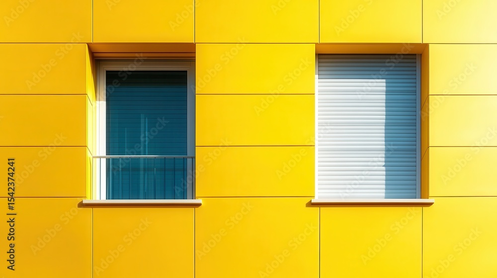 Poster the vibrant yellow facade featuring two contrasting windows showcases modern architecture and highli