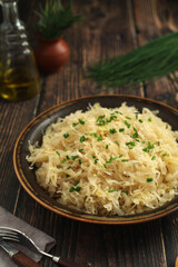 A bowl with traditional German Sauerkraut	