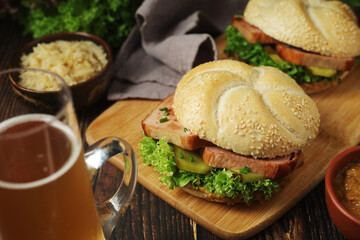 Leberkaessemmel sandwich - traditional fast food snack in Germany