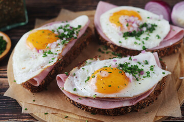 The Strammer Max sandwich, traditional dish in Germany Berlin and Saxon region	