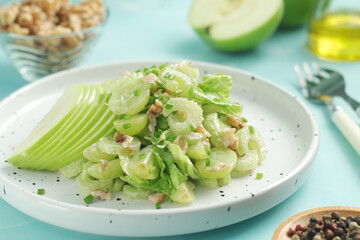 A plate with Waldorf salad, traditional American	