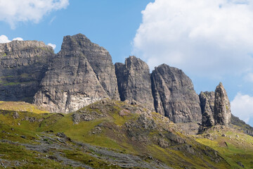 The Storr, basalt rock pinnacles, Trotternish ridge of the Isle of Skye in Scotland, UK.