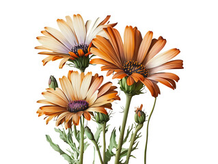 Realistic vector african daisies bouquet in orange cream tones, isolated transparent background, png