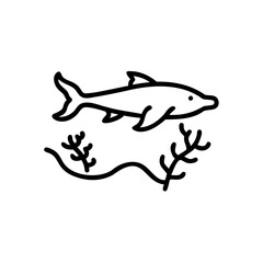 Black Line Drawing Of Fish Swimming In Aquatic Environment With Seaweed Handmade Illustration