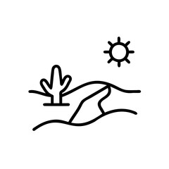 Desert Landscape Line Art Cactus Sand Dune Sun Hot Climate Handmade Environment Illustration