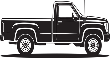 Classic pickup truck side view black and white illustration