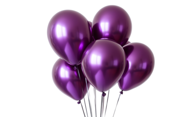 Purple metallic balloon festive party decoration isolated on transparent background.