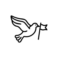 Black Line Drawing Dove Flying Holding Small Flag Simple Icon Graphic Design Element Handmade