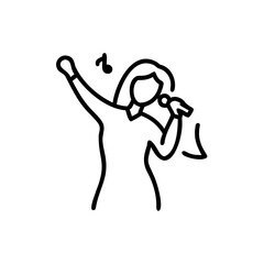 Woman Singing into Microphone Line Art Illustration Black White Handmade Sketch Simple Design