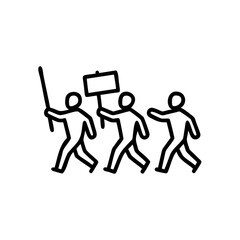 Three Simple Figures Walking Protest Marching Carrying Sign Banner Stick Black Line Art Illustration