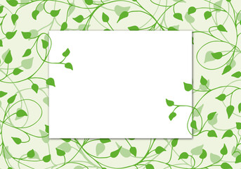 Fototapeta premium Spring green, light, soft frame of floral tree branch, leaf, plants. Hand drawing doodles of botanical elements. Text box