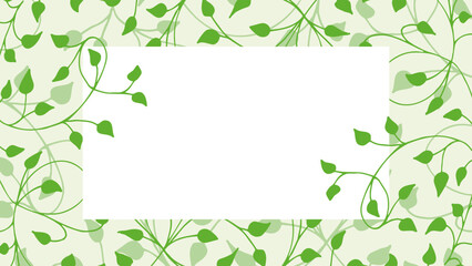 Fototapeta premium Spring green, light, soft frame of floral tree branch, leaf, plants. Hand drawing doodles of botanical elements. Text box