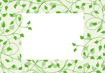 Obraz premium Spring green, light, soft frame of floral tree branch, leaf, plants. Hand drawing doodles of botanical elements. Text box