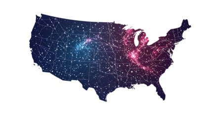 United states map network connection data visualization infographic tech usa connectivity system isolated on transparent background