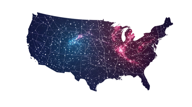 United states map network connection data visualization infographic tech usa connectivity system isolated on transparent background