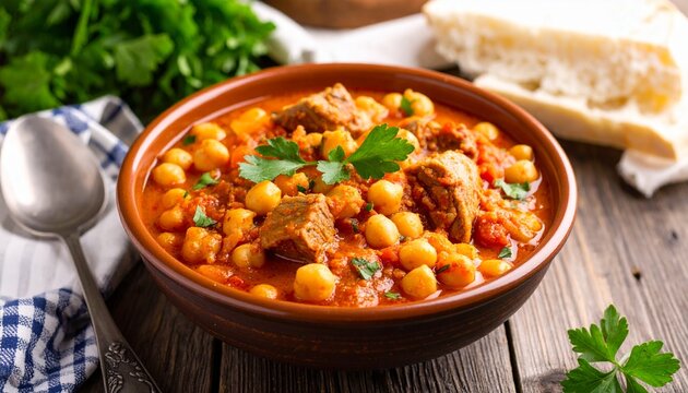 Etli Nohut Lamb with Chickpeas in Clay Pot. Turkish Traditional Food