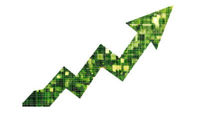 Green arrow up growth chart success investment financial business diagram progress development direction isolated on transparent background