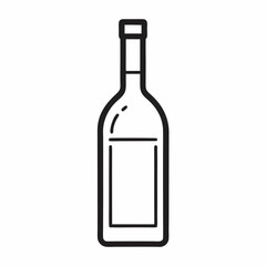 Wine bottle isolated on white. Line art of wine bottle.