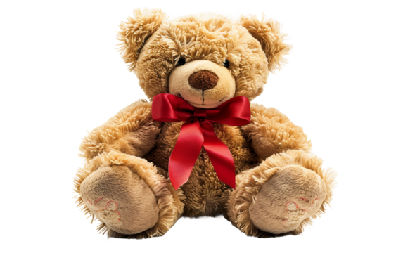 Sweet Teddy Bear in a Red Bow Bringing Comfort Joy and Timeless Childhood Magic - Powered by Adobe