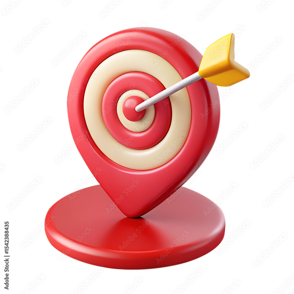 Poster 3d target with arrow in location pin isolated on transparent background