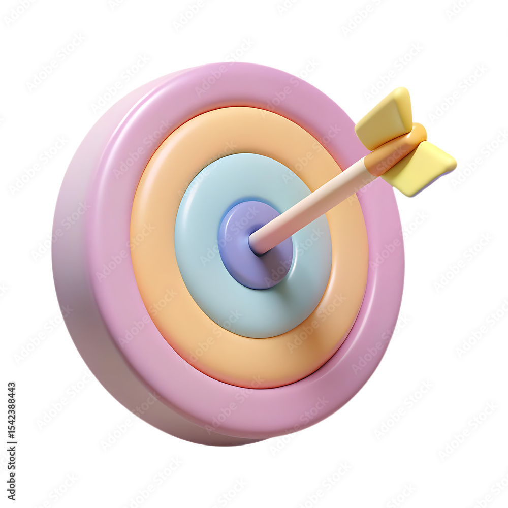 Poster pastel target with arrow 3d render isolated on transparent background