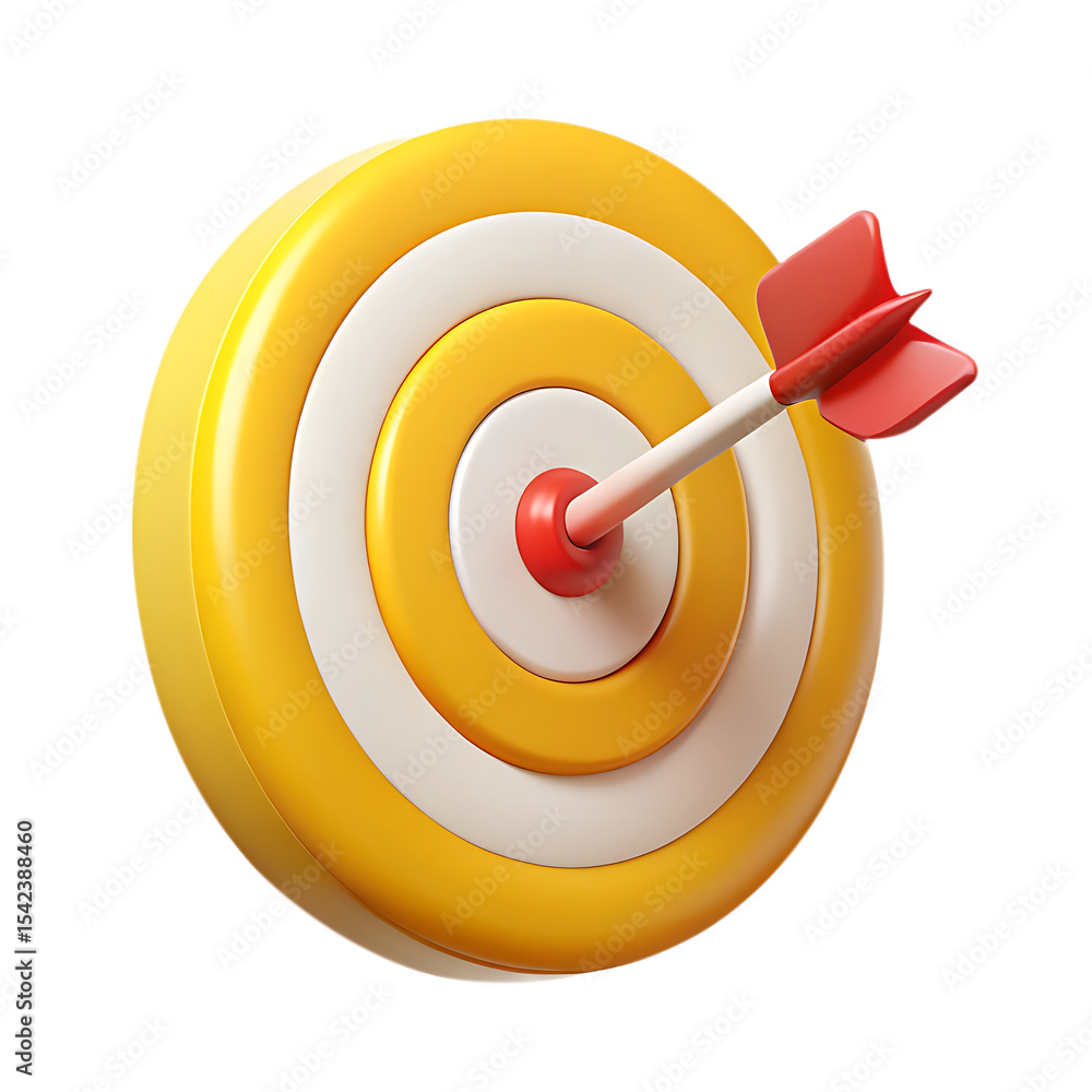 Poster 3d rendered target with arrow in center isolated on transparent background