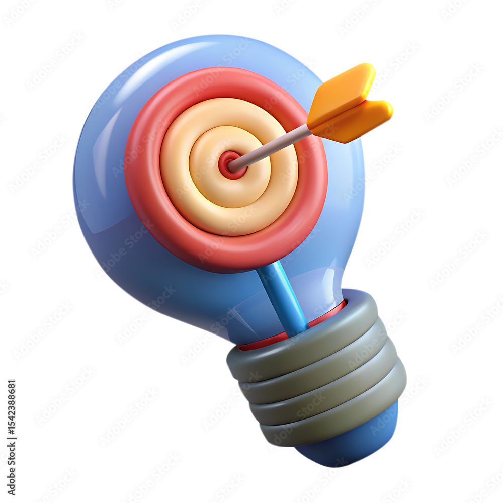 Poster lightbulb target arrow success concept isolated on transparent background