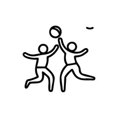 Two Simple Line Drawn Figures Playing Catch with a Ball Summertime Handmade Illustration