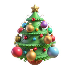 Green Christmas Tree Decorated with Colorful Ornaments