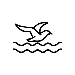 Black Line Drawing Seagull Flying Over Waves Summer Handmade Illustration bird ocean