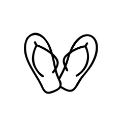 Summer Flip Flops Icon Black Outline Handmade Design Vacation Beach Sandals Footwear Simple Line Art Graphic