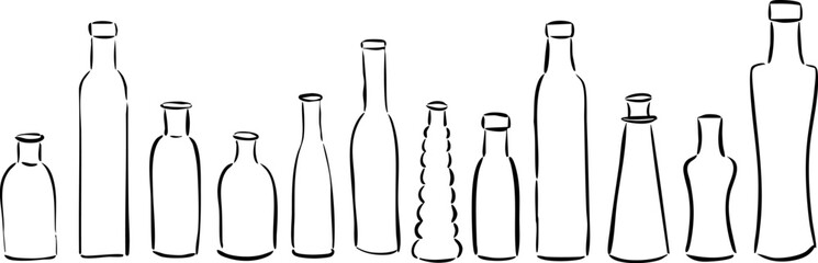 Hand drawn selection of bottles