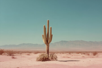Giant saguaro cactus standing in the arizona desert landscape