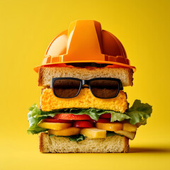 Sandwich with Hard Hat and Sunglasses - Construction Food Art