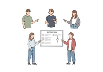 Minimalist Line Drawing Teamwork Brainstorming Project Meeting Presentation on Whiteboard Illustration