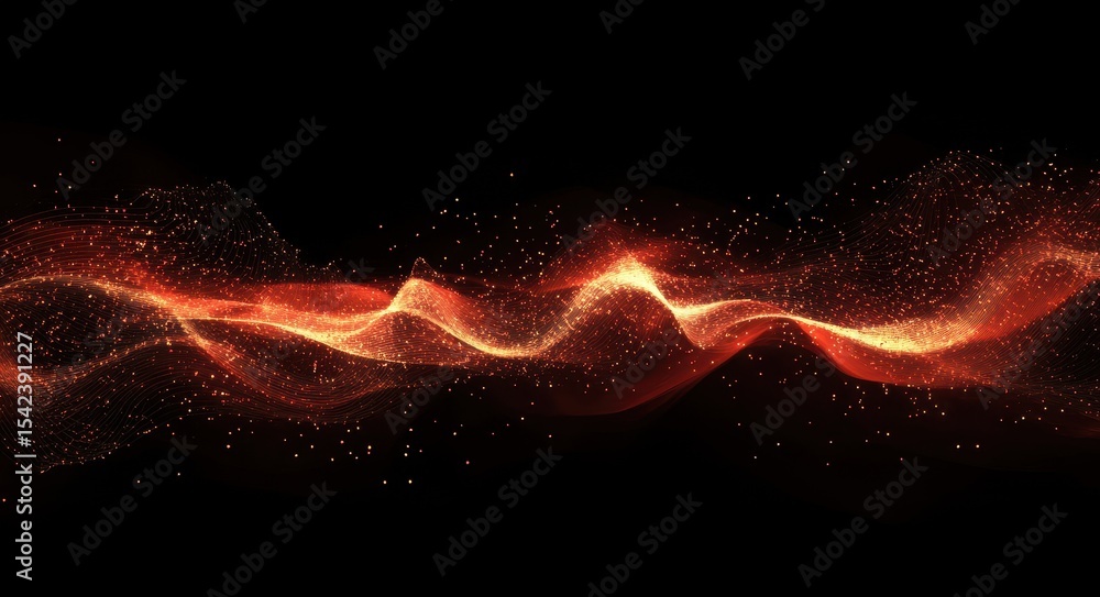 Poster dynamic sound waves: abstract digital background with dancing particles and energy motion