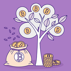 Bitcoin Money Tree Concept | Cryptocurrency Investment Growth Vector