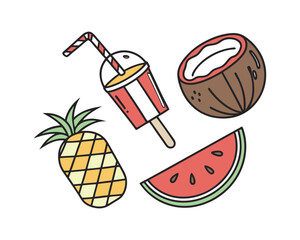 Summer Tropical Fruits and Refreshing Drink Illustration