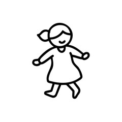 Black Line Drawing Happy Girl Child Walking Simple Handmade Kid Illustration vector