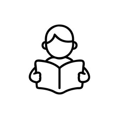 Black Line Icon Child Reading Book Open Pages Simple Design Handmade Kid Illustration