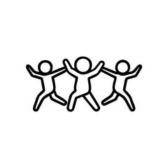 Three Kids Jumping Joyful Line Art Illustration Black White Simple Childrens Friendship Playful Handmade Kid