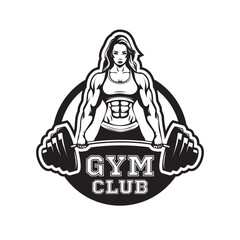 Fitness club Logo, Strong Woman with Barbell
