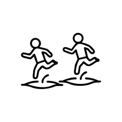 Two Children Jumping Over Puddles Simple Line Drawing Black White Illustration Handmade Kid