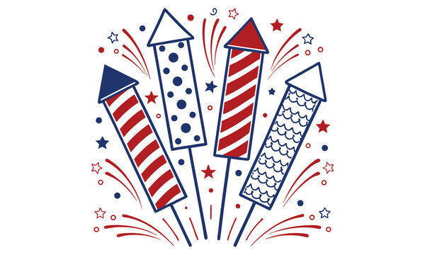 red, white, blue fireworks display clip art preview