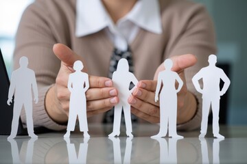 Caring Businessperson Protecting Cut-Out Figure in Close-Up Photo