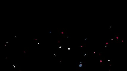 Red white and blue confetti explodes from the bottom of the frame then double pops and falls glittering. 4th of July celebration concept. Video overlay with transparent alpha channel. - Powered by Adobe